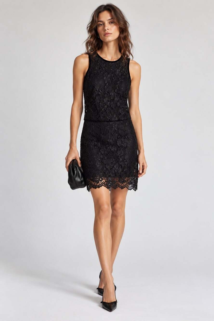 Nili Lotan Black Lace Cocktail Dress Velvet Silk Lined Mid-Length Sleeveless 2